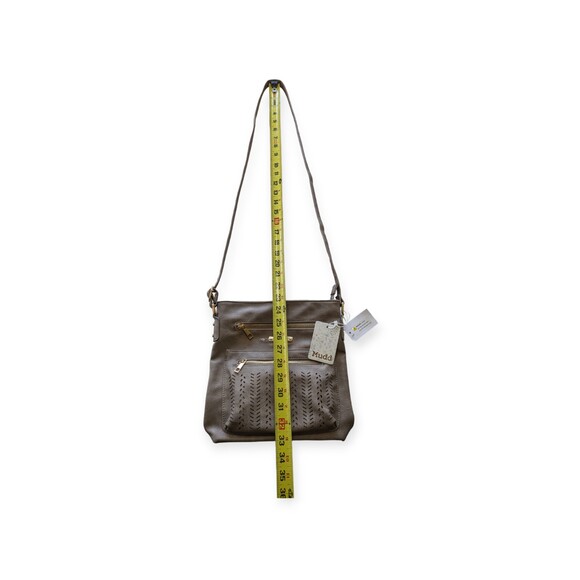 Mudd Women's Vegan Leather Grey Perforated Cross Body With Adjust Shoulder Strap - Picture 2 of 6